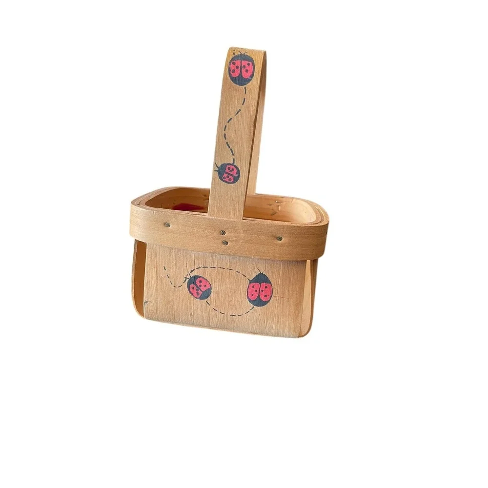 Small Wooden Ladybug Basket 4x7 Cottage‎ Farmhouse Decor
